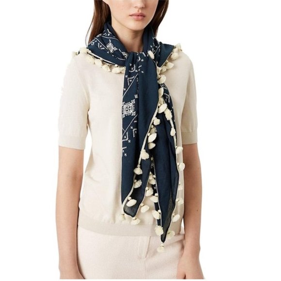 🎁 Tory Burch Women's Tassel Embroidered Geometric Scarf